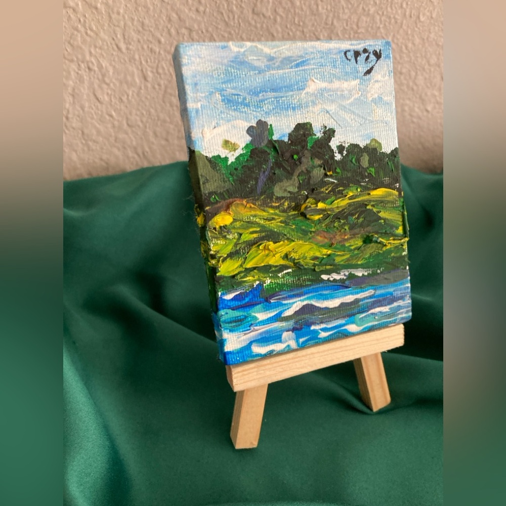 original landscape 3” x 4” signed by crazymurallady 76 yr old artist. - Picture 3 of 4